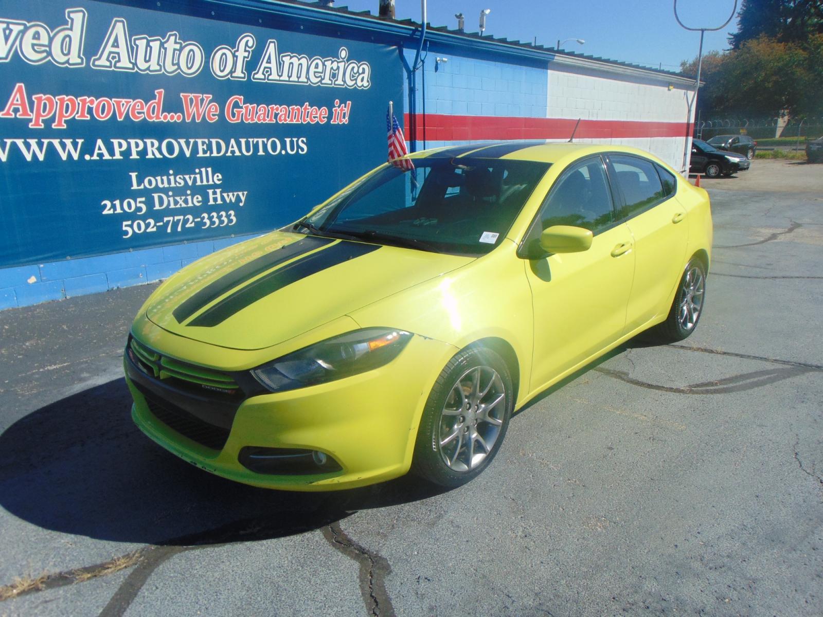 2013 Yellow Dodge Dart (1C3CDFBHXDD) with an 4-CYL Tigershark 2.0L engine, Manual, 6-Spd transmission, located at 2105 Dixie Hwy, Louisville, KY, 40210, (502) 772-3333, 38.221058, -85.792671 - Photo #1